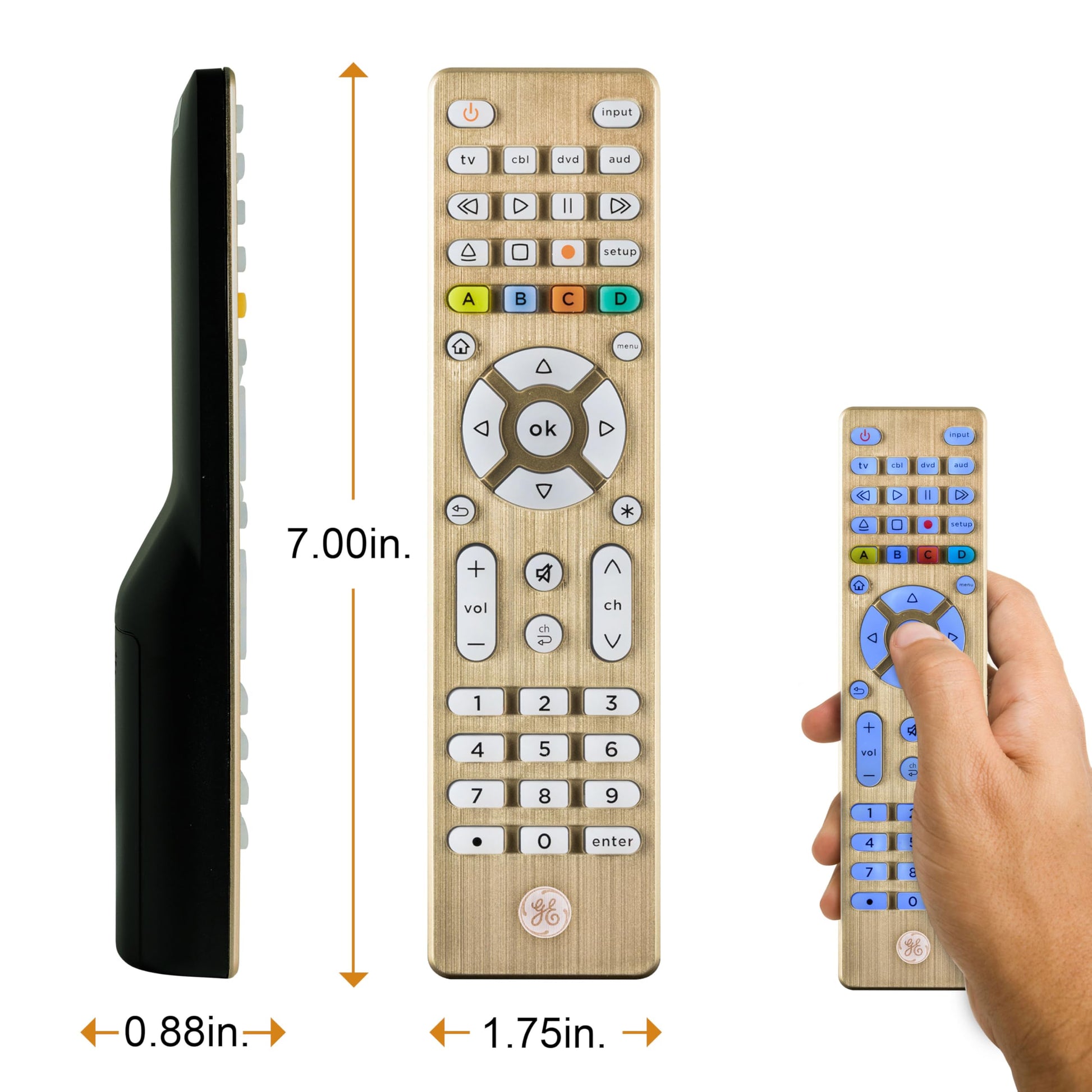 Buy now GE Universal Remote Control, Samsung TV Remote,Universal TV Remote for Roku TV, Vizio, LG, Sony, Sharp, Roku, Apple TV, TCL, Panasonic, Smart TVs, Streaming Players, Blu-ray, DVD, 4-Device, Gold,48845 at indiglob india
