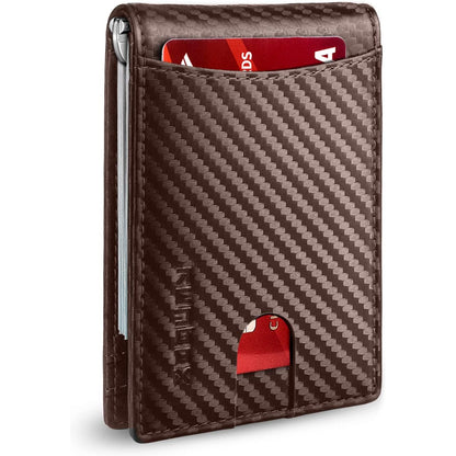 Slim Wallet for Men Genuine Leather RFID Blocking Bifold Minimalist Front Pocket Mens Wallet with Money Clip Thin Gift Box