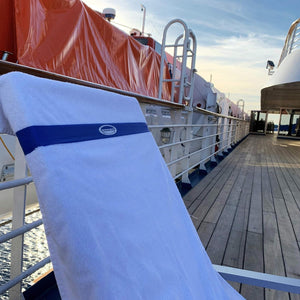 Cruise On Towel Bands for Cruise Chairs (4 Pack), Better Alternative to Towel Clips for Beach, Pool & Ships, Essential for 2026 & 2027 Trips, Secure & Stylish, Blue & Teal