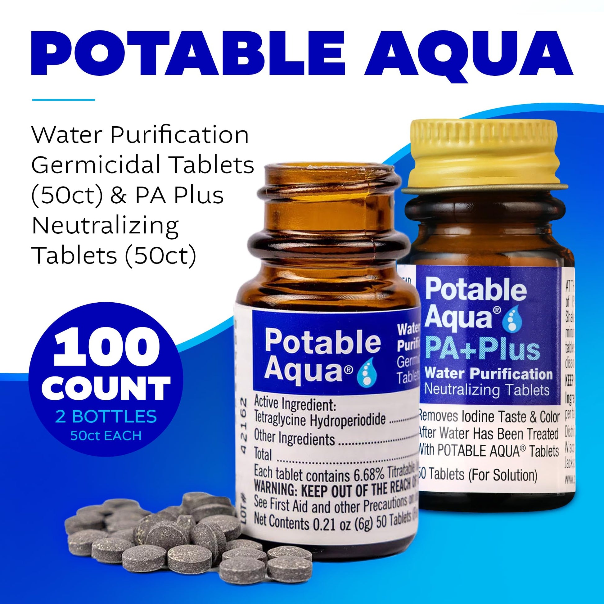 Buy now Potable Aqua Water Purification Tablets With PA Plus - Two 50 count Bottles at indiglob india