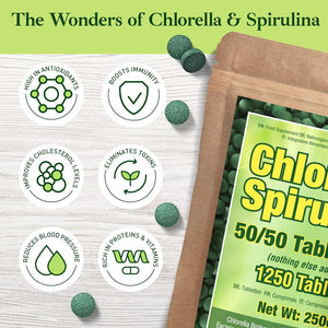 Good Natured Premium Spirulina and Chlorella Capsules 1,250 Tablets, Non-GMO, Vegan Organic Chlorella Tablets, Sunlight Grown, Cracked Cell Wall, High Protein, Heavy Metal Detox