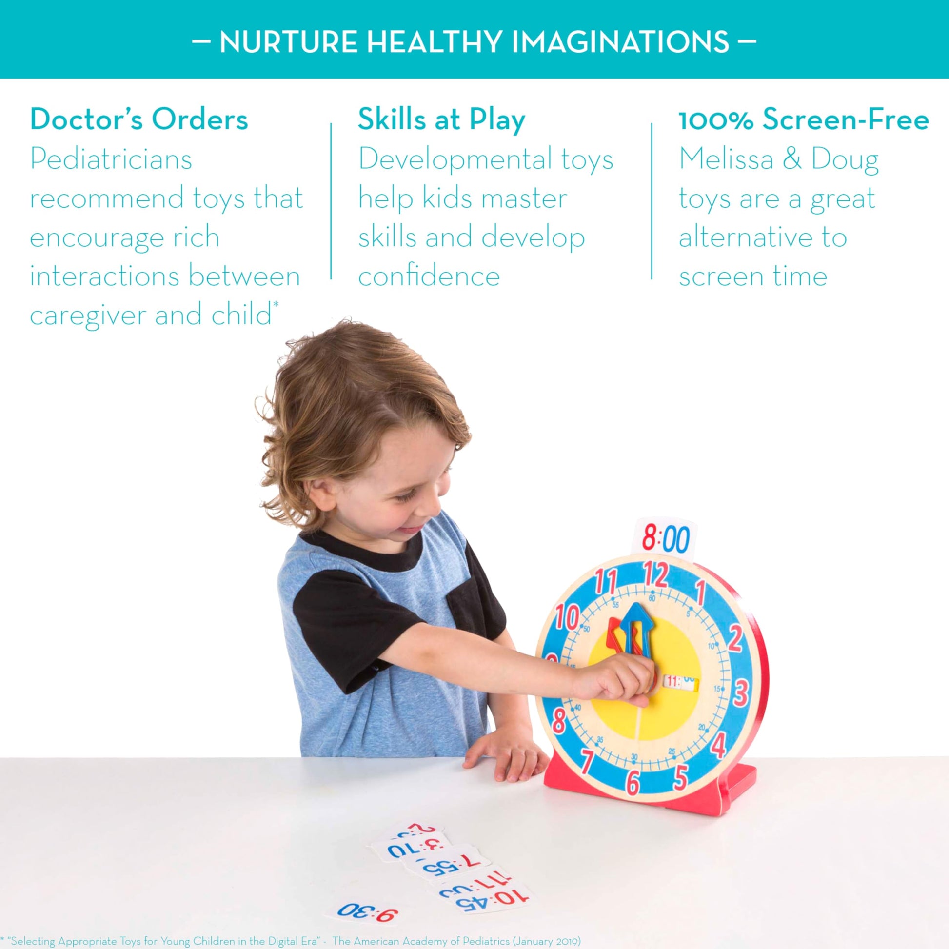 Buy now Melissa & Doug Turn & Tell Wooden Clock - Educational Toy with 12+ Reversible Time Cards at indiglob india