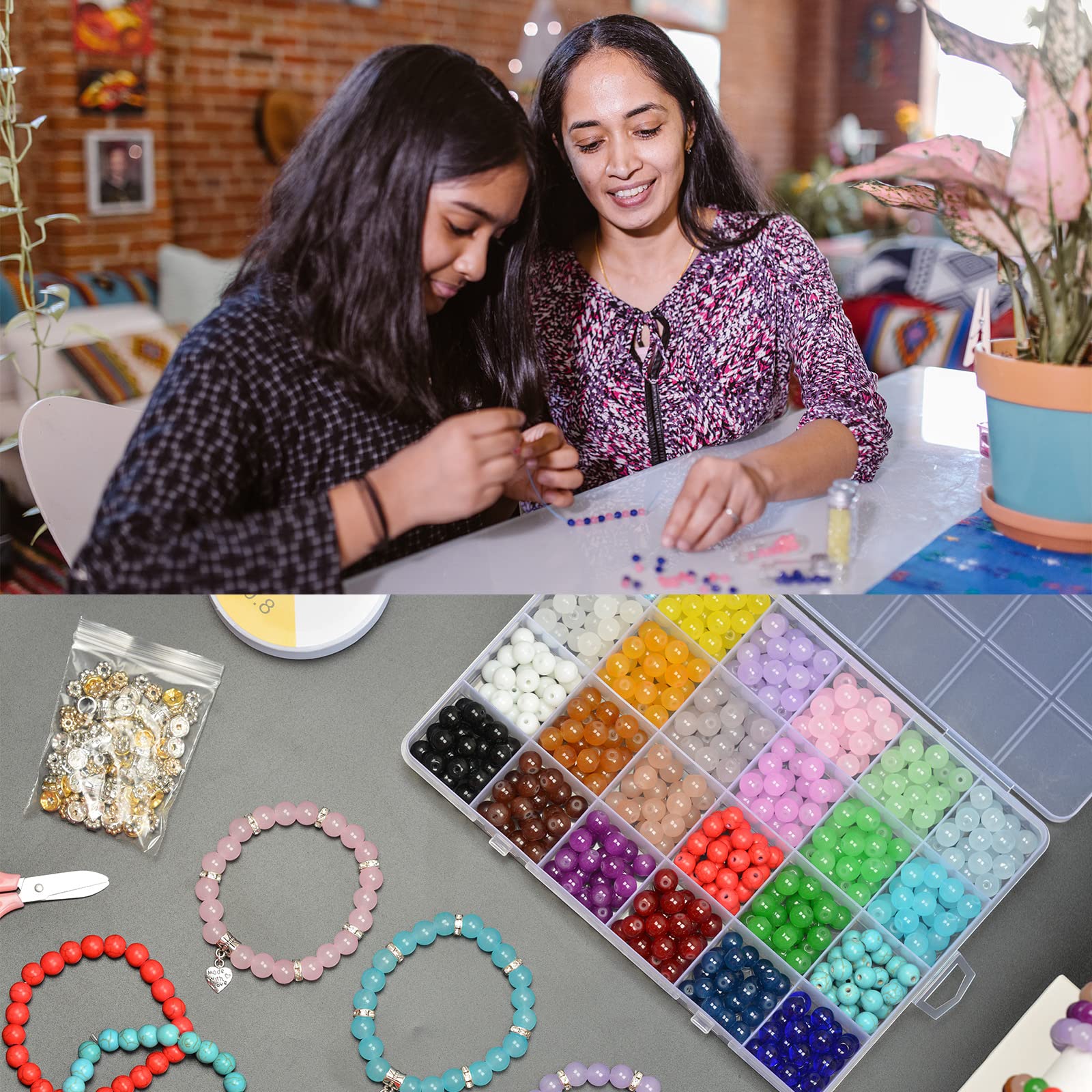 Buy now AIFNIY 570PCS Glass Beads for Jewelry Making 8mm Turquoise 24 Colors Crystal Beads Bracelet Making Kit Loose Round Gemstone Stone Spacer Chakra Energy Healing Beads Bulk DIY Crafts (Kit A) at indiglob india