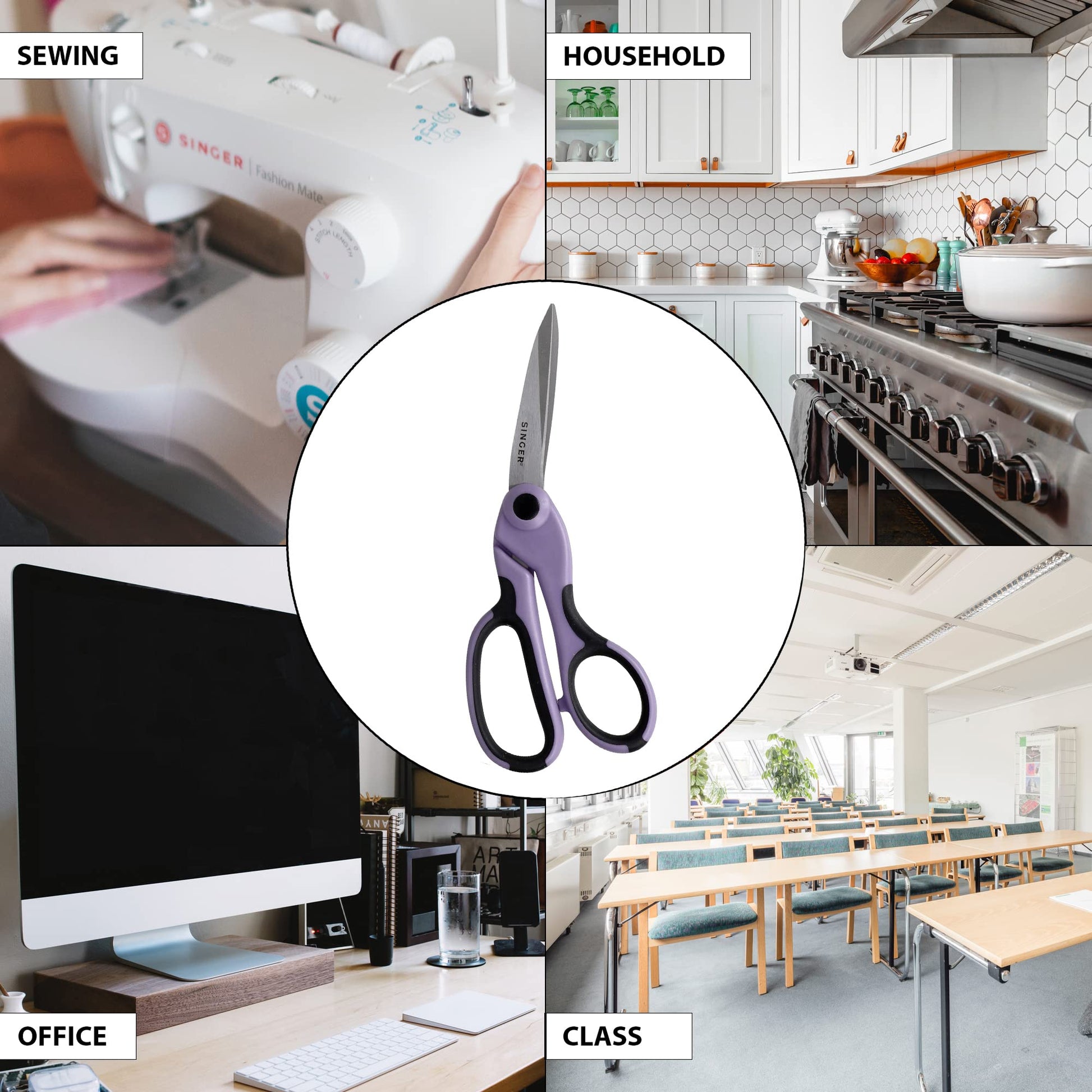 Buy now SINGER ProSeries Sewing 8.5" Heavy Duty Fabric Scissors and 4.5" Craft Detail Scissors Set, Lilac Purple, Set of 2 Sewing Scissors at indiglob india