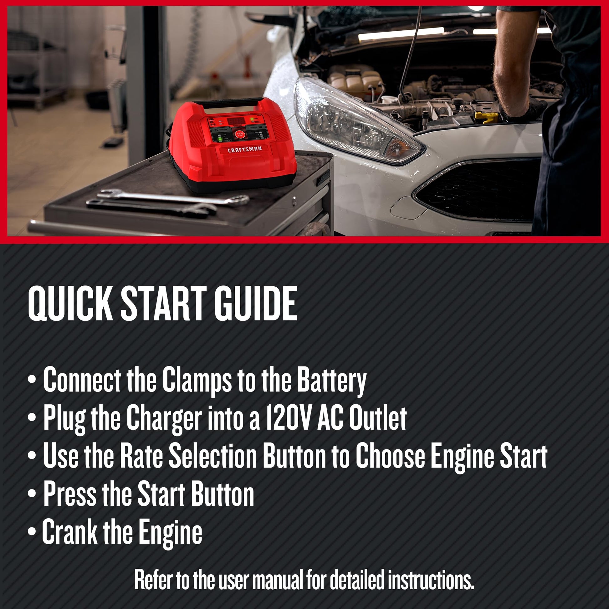 Buy now CRAFTSMAN 6A Car Battery Charger and 100A Engine Starter, 6-in-1 Solution, Battery Maintainer, 30A Boost, for 6V/12V Power Sport, Automotive, and Marine Batteries, CMXCESM253 at indiglob india