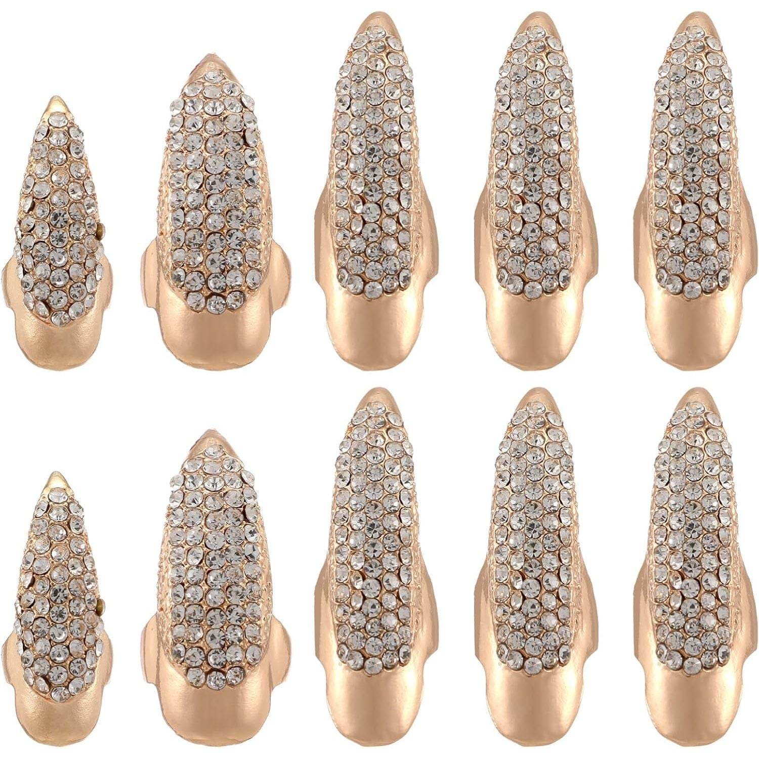 10pcs Halloween False Nail Alloy Gothic Punk Style Talon Claw Paw Finger Rings Cosplay Decoration (3 Sizes) - My Store