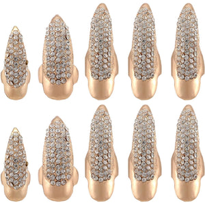10pcs Halloween False Nail Alloy Gothic Punk Style Talon Claw Paw Finger Rings Cosplay Decoration (3 Sizes)