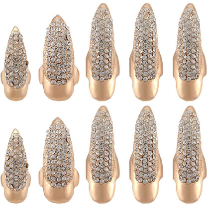 10pcs Halloween False Nail Alloy Gothic Punk Style Talon Claw Paw Finger Rings Cosplay Decoration (3 Sizes)