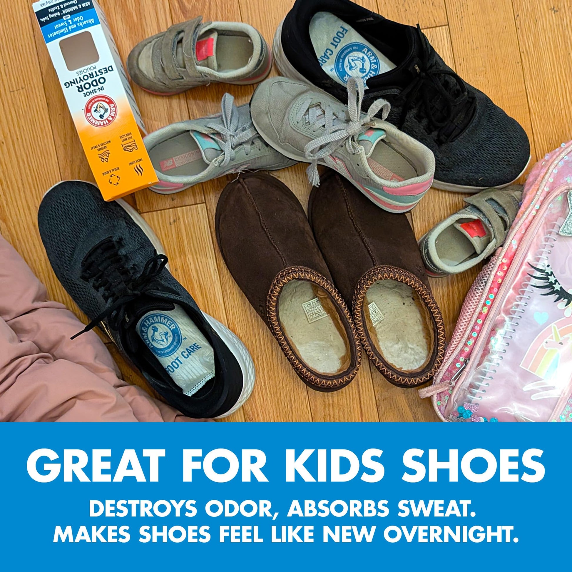 Buy now Arm & Hammer In-Shoe Odor Destroying Pouches, Shoe Deodorizer Insert for Reducing Odor and Absorbing Moisture, Smell Eliminator for All Footwear, Gym Bags and Work Boots (4 Pouches) at indiglob india