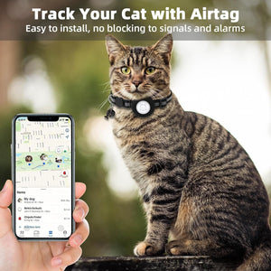 Airtag Cat Collar, Air tag Cat Collar with Bell and Safety Buckle in 3/8" Width, Reflective Collar with Waterproof Airtag Holder Compatible with Apple Airtag for Cat Dog Kitten Puppy (Black)