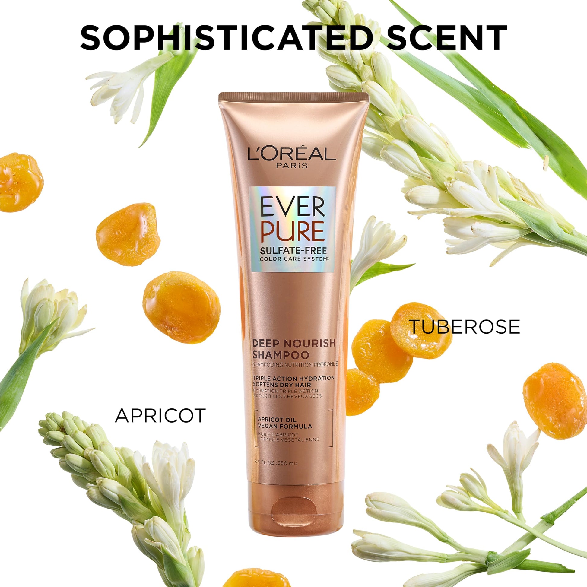 Buy now L'Oreal Paris Shampoo, Sulfate Free, Triple Action Hydration for Dry Hair, EverPure, 8.5 Fl Oz (Packaging May Vary), Damaged, Color-Treated Hair, Apricot Oil Infused, Deep Nourish at indiglob india