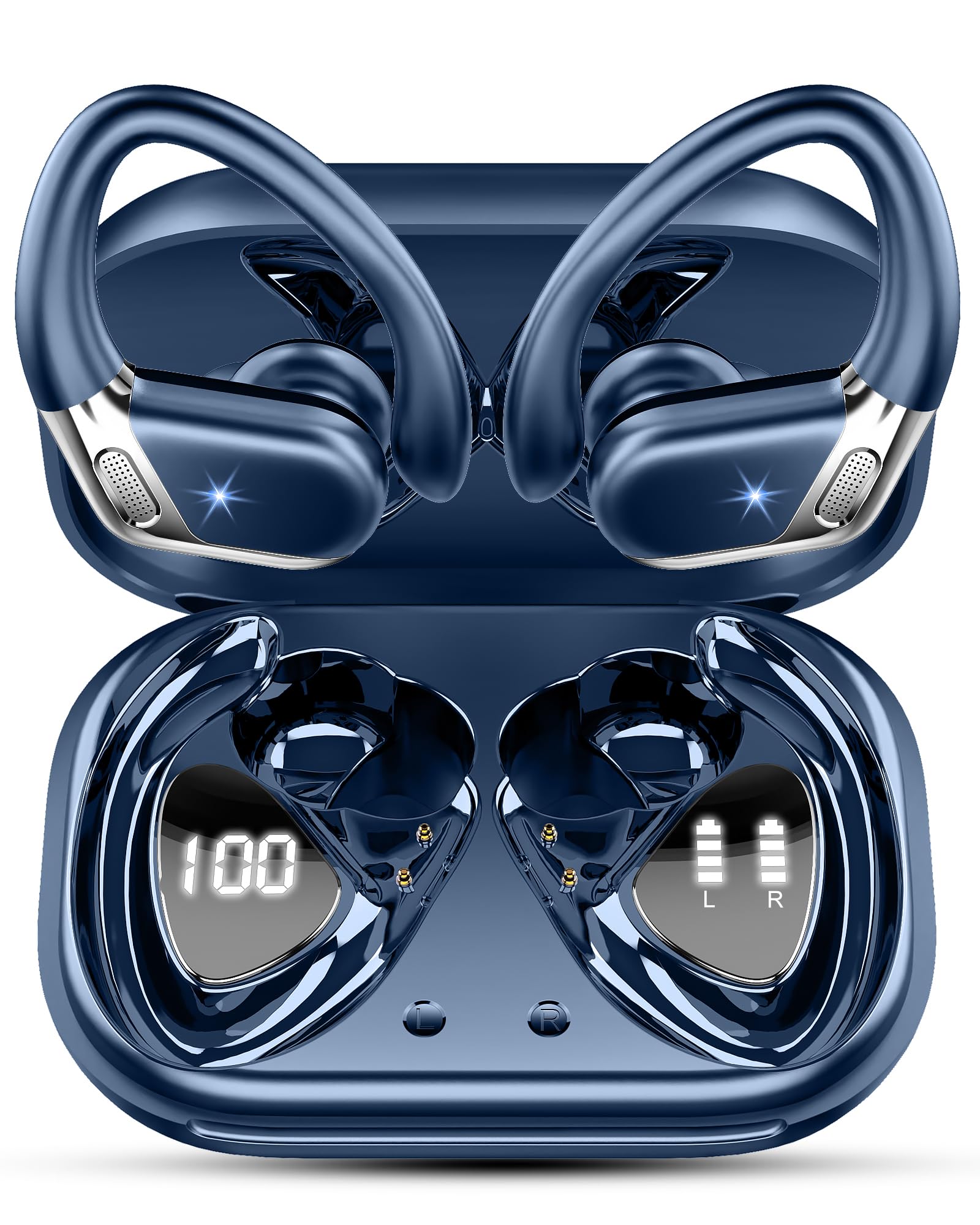 Buy now Ltinist Wireless Earbud, Bluetooth 5.3 Headphones Pure Bass Sound with Earhooks, 75H Battery Over Ear Headphones with Dual-LED Display, IP7 Waterproof Earphones Built-in Microphone for Running Sports at indiglob india