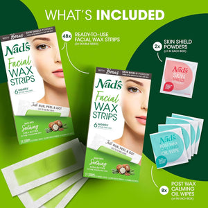 Nad's Facial Wax Strips, Fragrance free, 48 Count (Pack of 2)