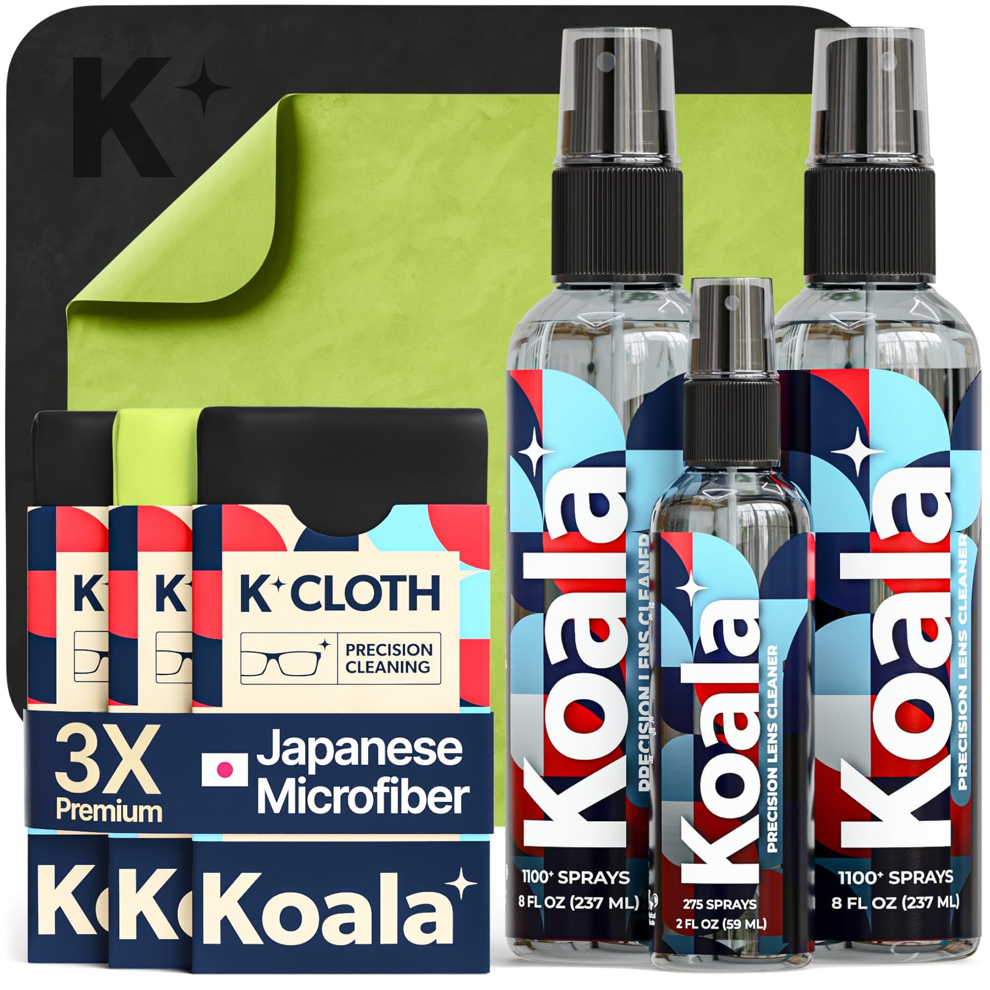 Buy now Koala Eyeglass Lens Cleaner Spray Kit | (2x) Glasses Cleaner Bottle + (2x) Microfiber Cloth | Alcohol Free Eyeglasses, Screen, and Camera Cleaning Kit | Made in USA (4 Piece Set) at indiglob india