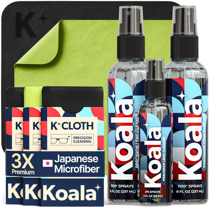 Buy now Koala Eyeglass Lens Cleaner Spray Kit | (2x) Glasses Cleaner Bottle + (2x) Microfiber Cloth | Alcohol Free Eyeglasses, Screen, and Camera Cleaning Kit | Made in USA (4 Piece Set) Black Green 6 Piece Set at indiglob india