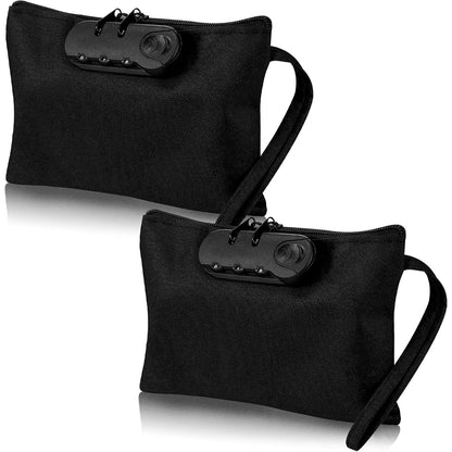 2 Pcs Locking Money Bag with Lock Pouch Black Locking Cash Bag with Combination with Zipper for Cash Bracelet Phone and Credit Cards