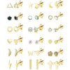 18 Pairs Stainless Steel Stud Earrings Set for Women Men Star Moon flower Heart Leaf Opal 20G Cartilage Earrings Hypoallergenic Flatback Earrings Piercing Jewelry - Gold-Tone
