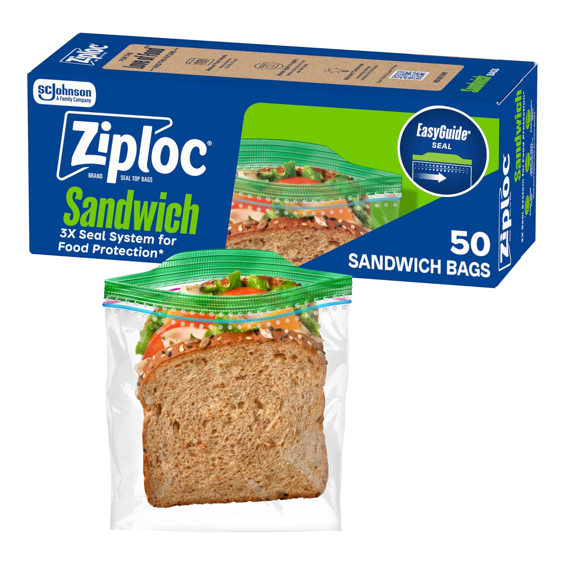 Buy now Ziploc Sandwich and Snack Bags with EasyGuide Texture, Plastic Storage Bags with Grip 'n Seal Technology, 270 Bags Total 50 Count at indiglob india