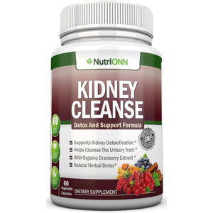 KIDNEY CLEANSE - Detox and Support For Urinary Tract, Bladder and Kidneys - All Natural Herbal Supplement Formula With Organic Cranberry, Astragalus, Turmeric, Goldenrod, Gravel Root, Juniper and More