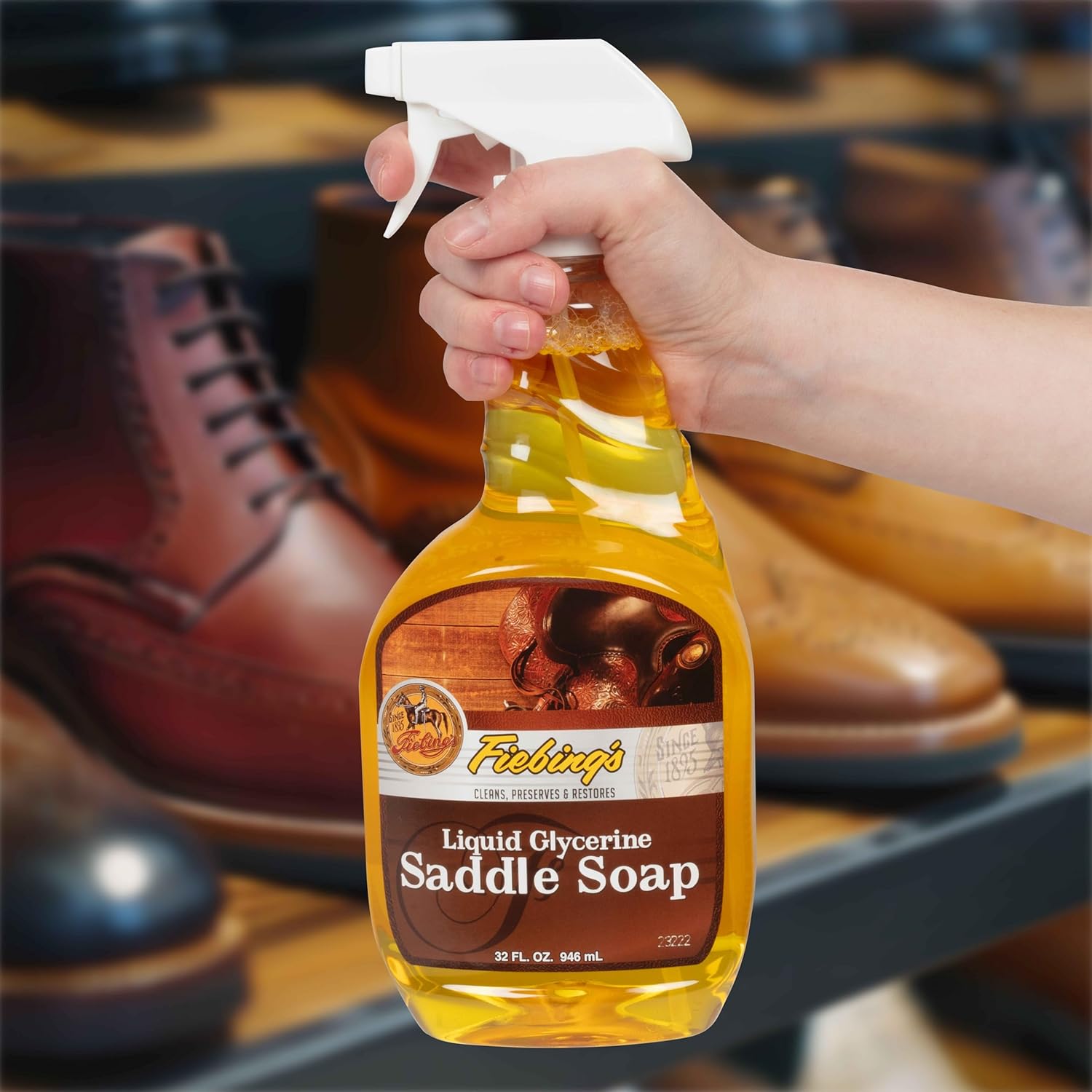 Buy now Fiebing's Liquid Glycerine Saddle Soap for Leather (32 oz) - Smooth Leather Cleaner & Conditioner to Soften, Protect & Restore Leathercraft - for Car Seat, Couch, Shoe, Purse, Boot, Bag, & Saddles at indiglob india