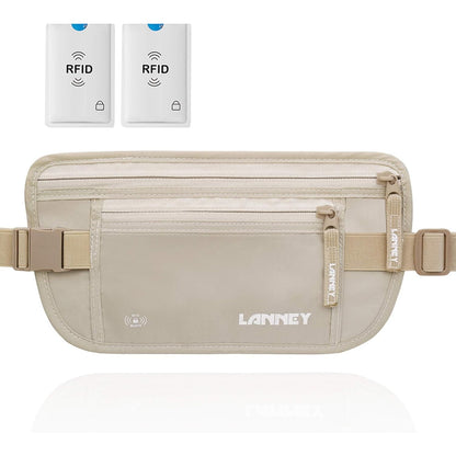 Travel Money Belt Hidden Waist Stash Wallet RFID Blocking Anti-Theft Passport Holder for Men Women, Cream