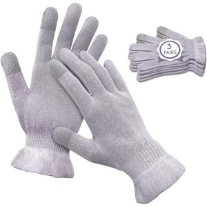 MIG4U Moisturizing Beauty Gloves Touchscreen Overnight Sleeping Glove for Women Dry Hands, Nighttime Lotion, Eczema, SPA, Cosmetic Treatment, Grey Purple 3 Pairs Size S/M