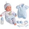 15" Realistic Soft Body Baby Doll with Open/Close Eyes | JC Toys - Berenguer Boutique | 10 Piece Gift Set with Bottle, Rattle, Pacifier & Accessories | Pink | Ages 2+ - Blue Gift Set