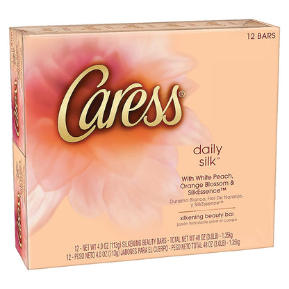 Caress Beauty Bar, Daily Silk 4 oz, 12 Bar, (Pack of 2)