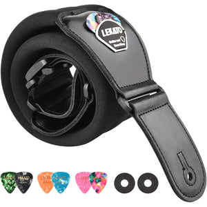 LEKATO Bass Guitar Straps for Electric Guitar & Bass 3" Wide Padded Straps Adjustable Length from 45" to 55" Bass Guitar Strap with Pick Holder 2 Safety Strap Locks & 6 Picks