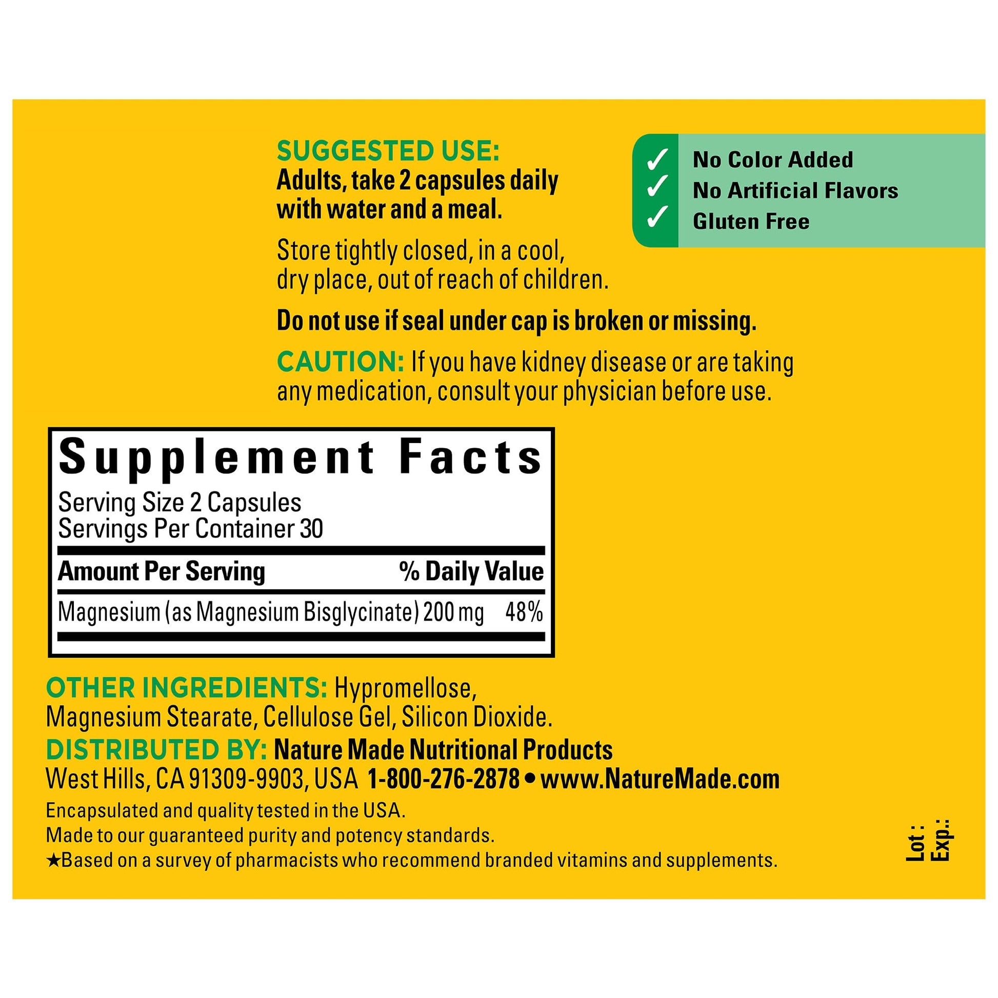 Buy now Nature Made Magnesium Glycinate 200 mg per Serving, Magnesium Supplement for Muscle, Heart, Nerve and Bone Support, 60 Magnesium Bisglycinate Capsules, 30 Day Supply at indiglob india