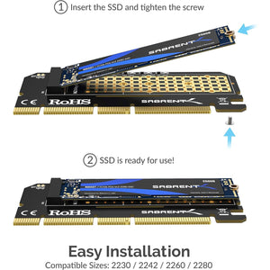SABRENT M.2 NVMe SSD to PCIe X16/X8/X4 Adapter Card with Aluminum Heatsink, Easy Install, Supports 2230/2242/2260/2280, Not Compatible with SATA or PCIe x1 (EC-PCIE)