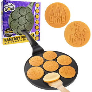 CucinaPro Fantasy Friends Mini Pancake Pan - Nonstick Griddle for Breakfast Magic, Featuring a Princess Castle & More, 7 Unique Flapjacks