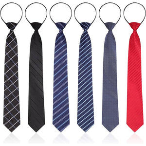 Geyoga 6 Pcs Zipper Ties for Boys Pre Tied Necktie Silky Skinny Ties for Men Long Striped Plaid Tie Novelty Neckties for Business Wedding (Classic Color)