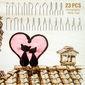 Outus 23 Pieces Wood Burning Tips Pyrography Tips Nibs Kit Wire Pen Nibs Replacement Tools for High Impedance Adjustable Pyrography Machine Accessory Tool Wood Leather Making