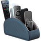 All-in-One Leather White TV Remote Holder for Remote Conrtols with 5 Compartments Nightstand Desktop Media Player Remote Caddy Storage Box Organizer Tray for Mobile Office Stationery Phone Controller
