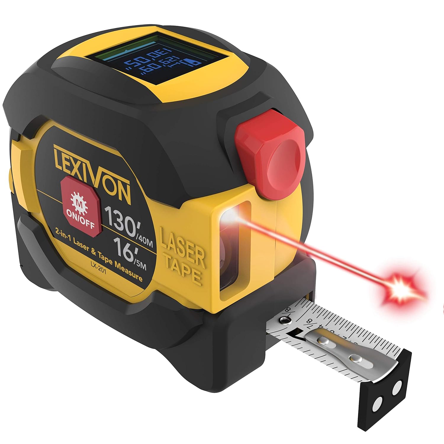 Buy now LEXIVON 25Ft/7.5m AutoLock Tape Measure | 1-Inch Wide Blade with Nylon Coating, Matte Finish White & Yellow Dual Sided Rule Print | Ft/Inch/Fractions/Metric (LX-205) 130FT 40m Laser Tape Measure at indiglob india