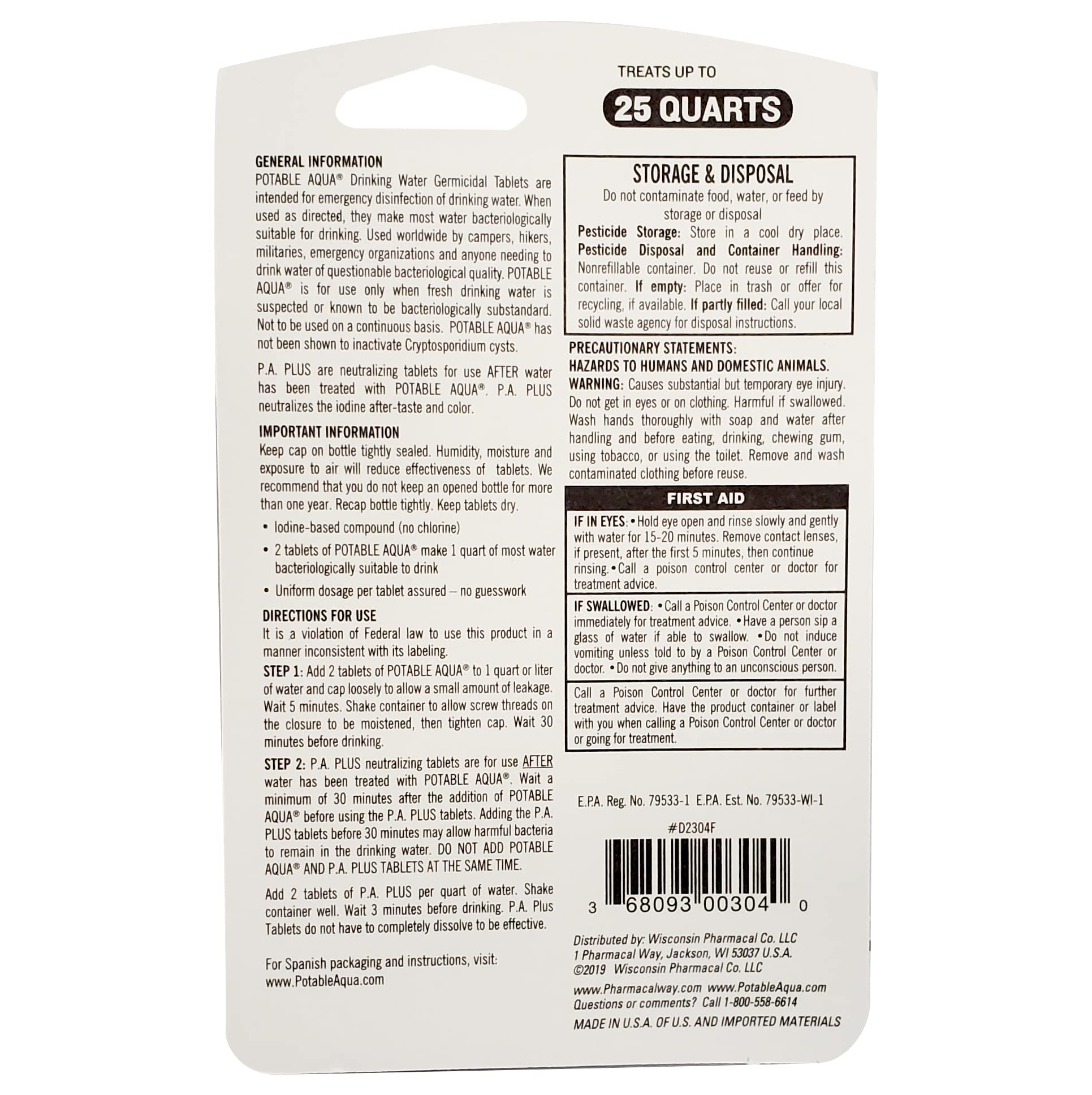 Buy now Potable Aqua Water Purification Tablets With PA Plus - Two 50 count Bottles at indiglob india