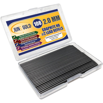 June Gold 108 Pieces, 2.0 mm 2B Lead Refills, 90 mm Length, Extra Bold Thickness, Break Resistant Lead/Graphite