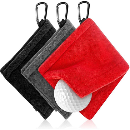 Flutesan 3 Pieces Golf Ball Towel 5.5 x 5.5 Inch, Wet and Dry Small Pocket Towel with D Clip Portable Golf Ball Cleaner Accessories for Men Women Course Exercise