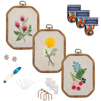 Maydear 3 Sets Embroidery kit for Beginners Adults,Embroidery Kit Punch Needle Kit Cross Stitch Kits with Embroidery Hoop and Instructions,Hand Embroidery Starter Kit