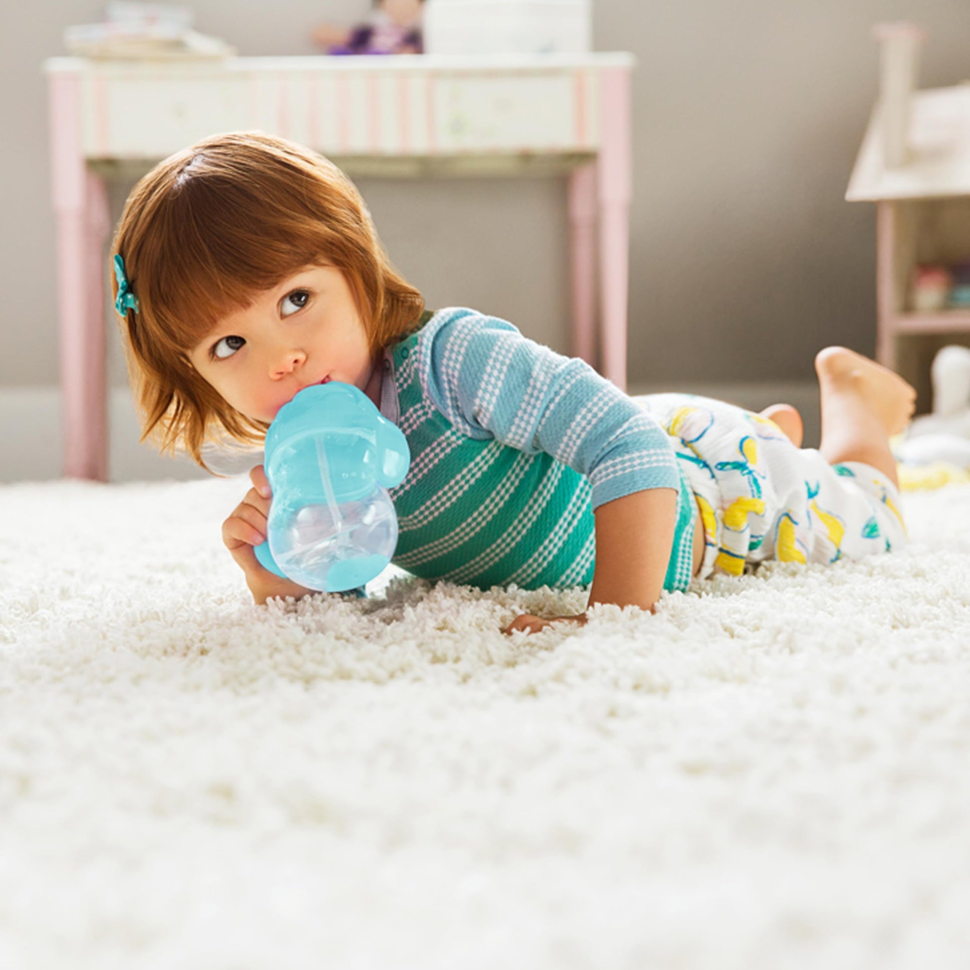 Buy now Munchkin Any Angle Sippy Cup for Toddlers, Spill Proof Weighted Straw Cup with Transition Handles for Babies 6 Months and Up, 7 Ounce, Blue at indiglob india