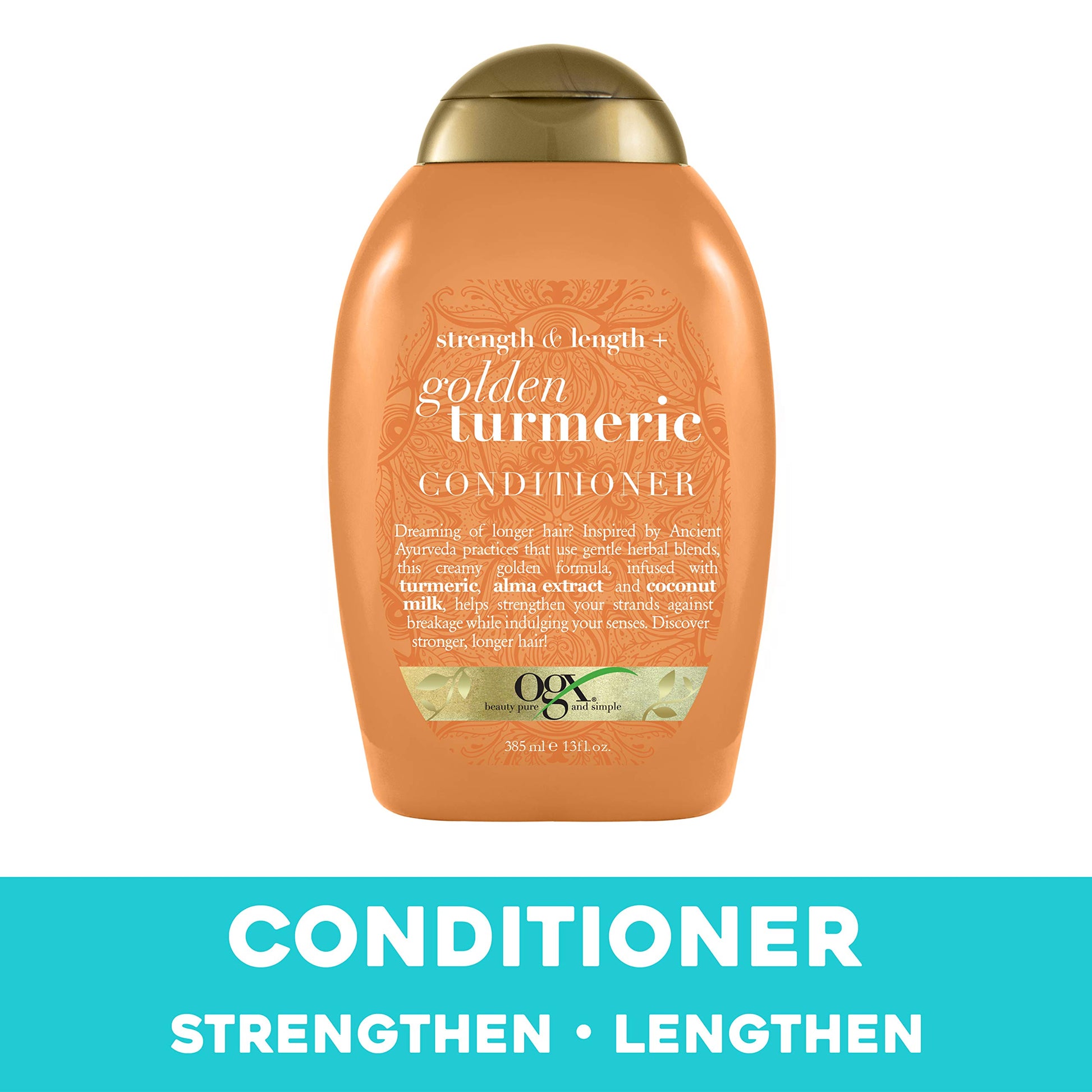 Buy now OGX Strength Length + Golden Turmeric Conditioner with Milk to Soothe Scalp Nourish Hair, Ayurveda SulfateFree Surfactants for Stronger Longer Hair, Coconut, 13 Fl Oz at indiglob india