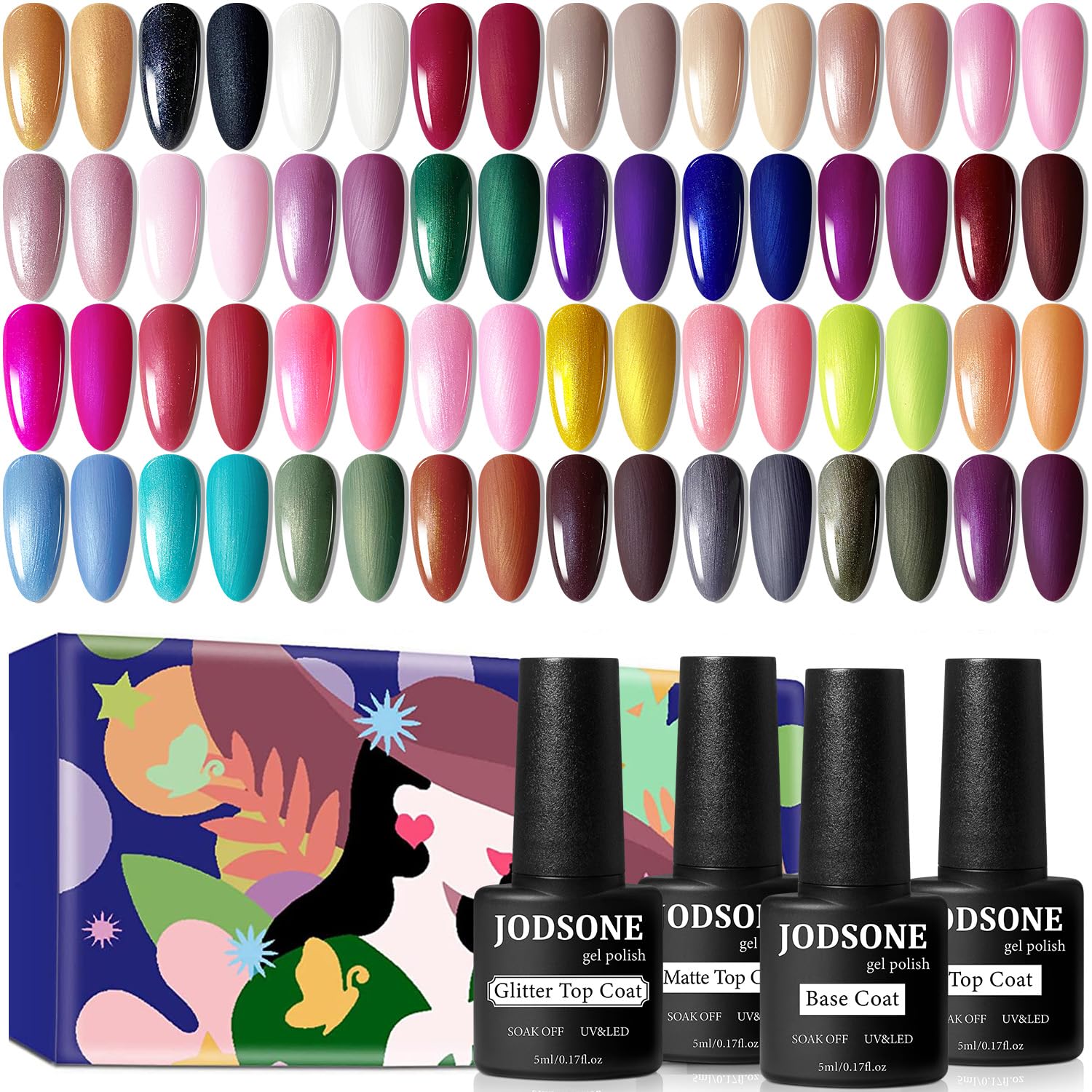 Buy now JODSONE 36 PCS Gel Nail Polish Set-32 Colors Gel Polish Kit Base Coat Glossy Matte and Glitter Top Coat Nail Polish Set Green Blue Red Pink Collection Gifts for Women 32SET-10-A at indiglob india