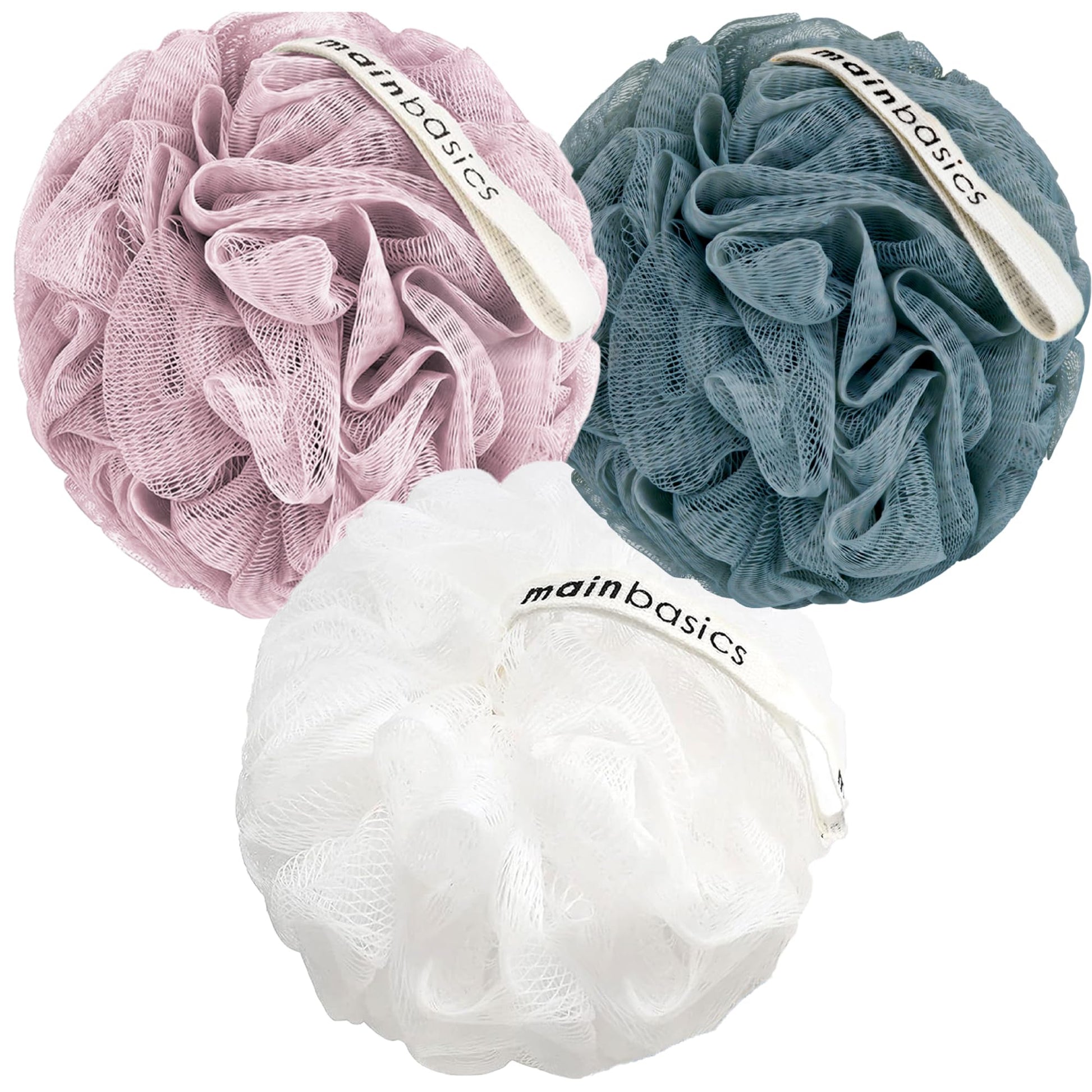 Buy now MainBasics Seaweed Infused Bath Shower Loofah Sponge Pouf Body Wash Scrubber (Set of 3) at indiglob india