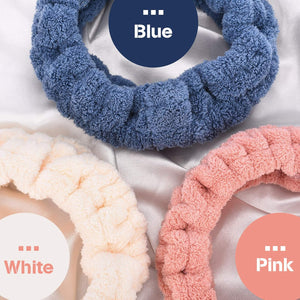 Chuangdi 3 Pieces Spa Headband for Women Facial Makeup Headband Soft Terry Cloth Hairband for Washing Face Mask Spa Shower Gifts(Dark Pink, Dark Blue, Milky-White)