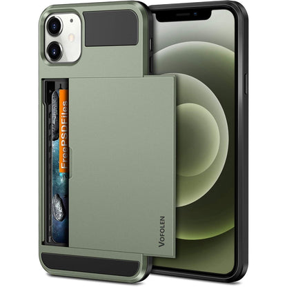 Vofolen Compatible with iPhone 12 Mini Case 5G Wallet Cover Credit Card Holder Slot Sliding Door Hidden Back Pocket Anti-Scratch Dual Layer Protective Shell Compatible with iPhone 12 Mini Black
