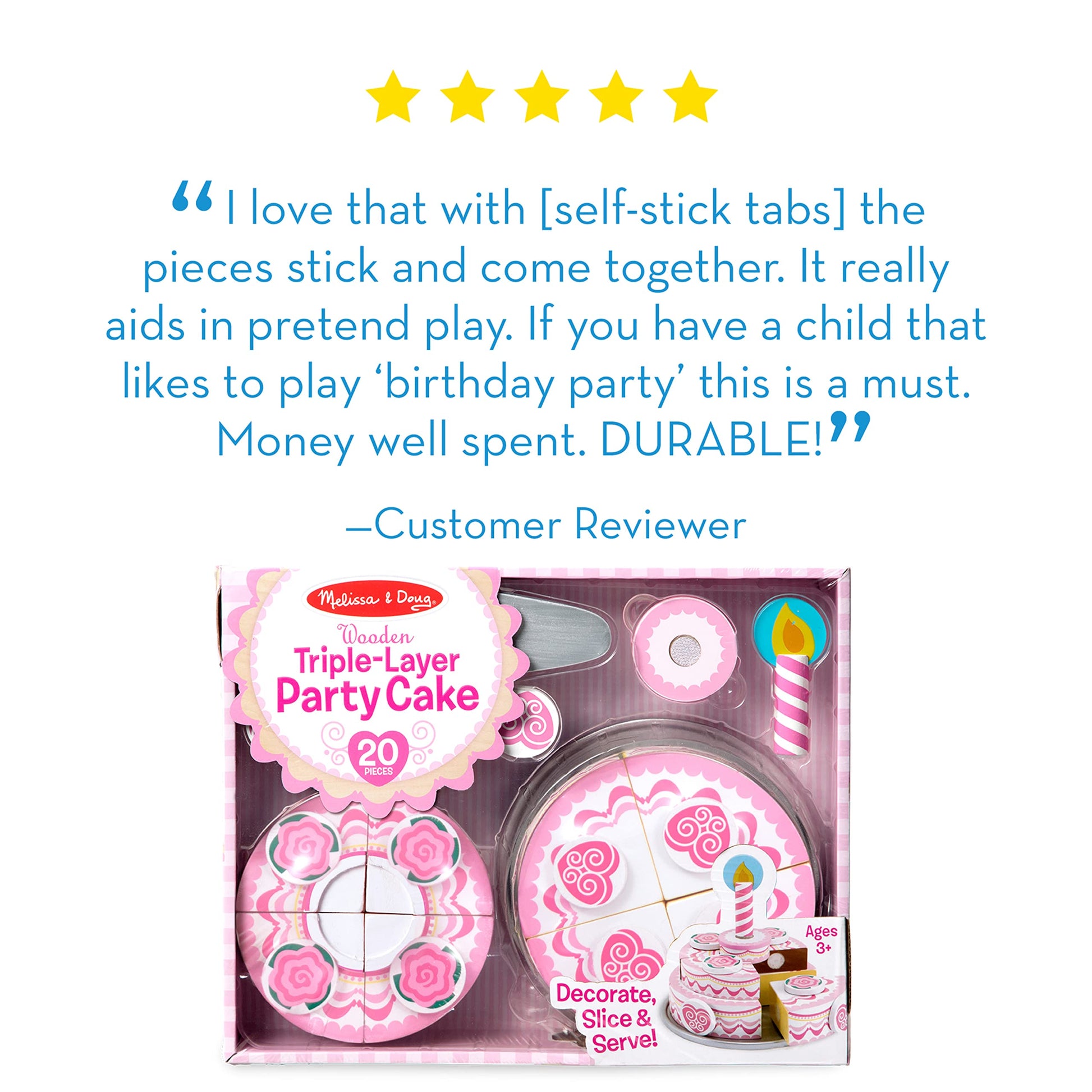 Buy now Melissa & Doug Triple-Layer Party Cake Wooden Play Food Set - Birthday Cake Pretend Food Play Set for Toddlers, Kids Ages 3+ at indiglob india