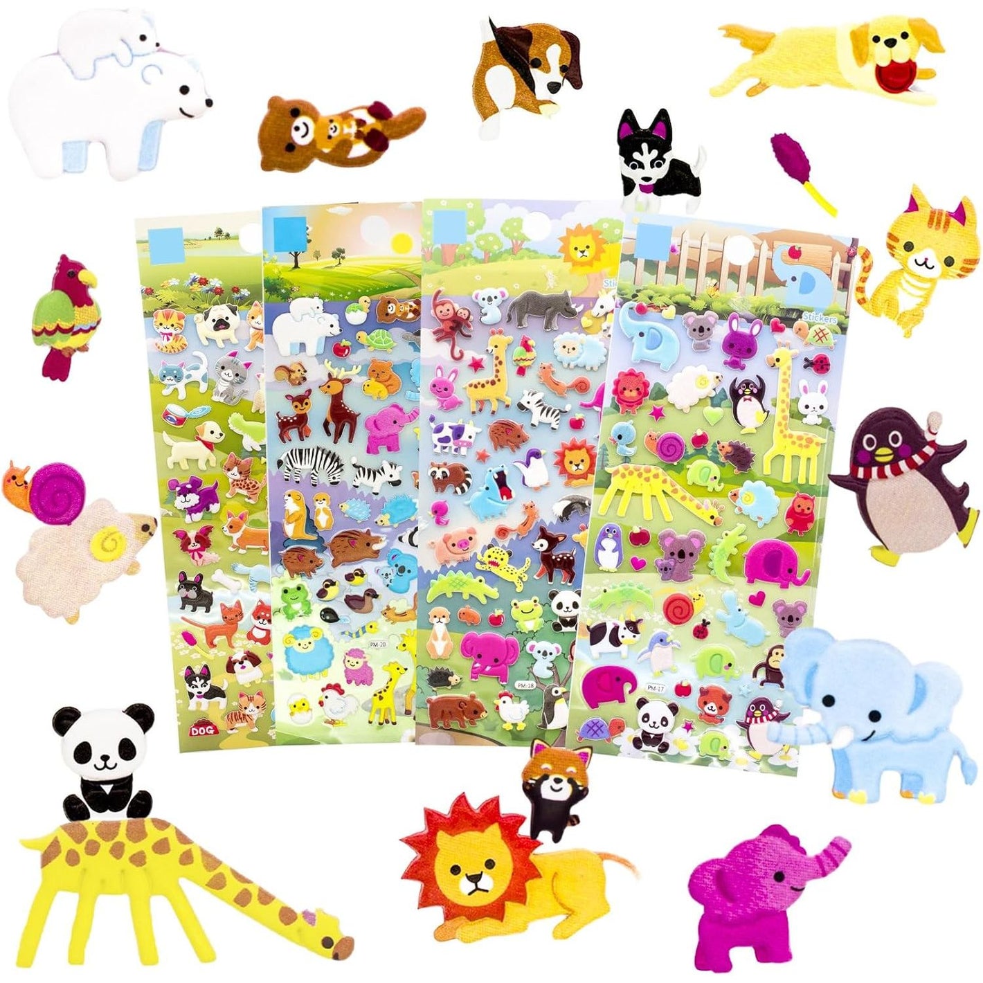 3D Puffy Stickers for Kids Resuable Sticker for Toddler, Boys, Girls 4 Sheets - Mother Child Animals, Dogs, Cats, Elephant, Giraffe, Monkey, Sheep, Panda, Koala, Rabbit (Zoo)