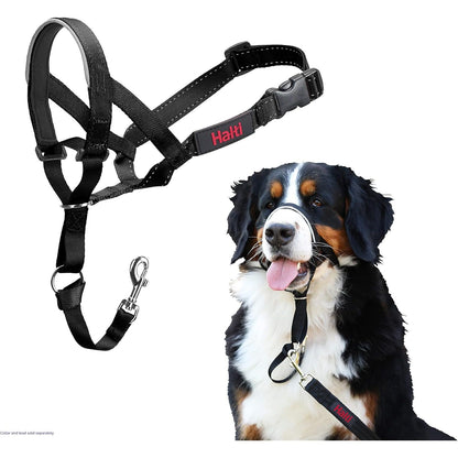 HALTI Headcollar - To Stop Your Dog Pulling on the Leash. Adjustable, Reflective and Lightweight, with Padded Nose Band. Dog Training Anti-Pull Collar for Large Dogs (Size 4, Black)
