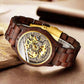 IK COLOURING Men's Watches Luxury Mechanical Wooden Case Skeleton Lumious Automatic Self-Winding Lightweight Genuine Leather Bracelet/Wood Band Wrist Watch